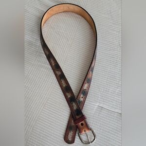 Vintage Hand Tooled & Painted Leaves Genuine Leather Belt Fall Unisex 36"